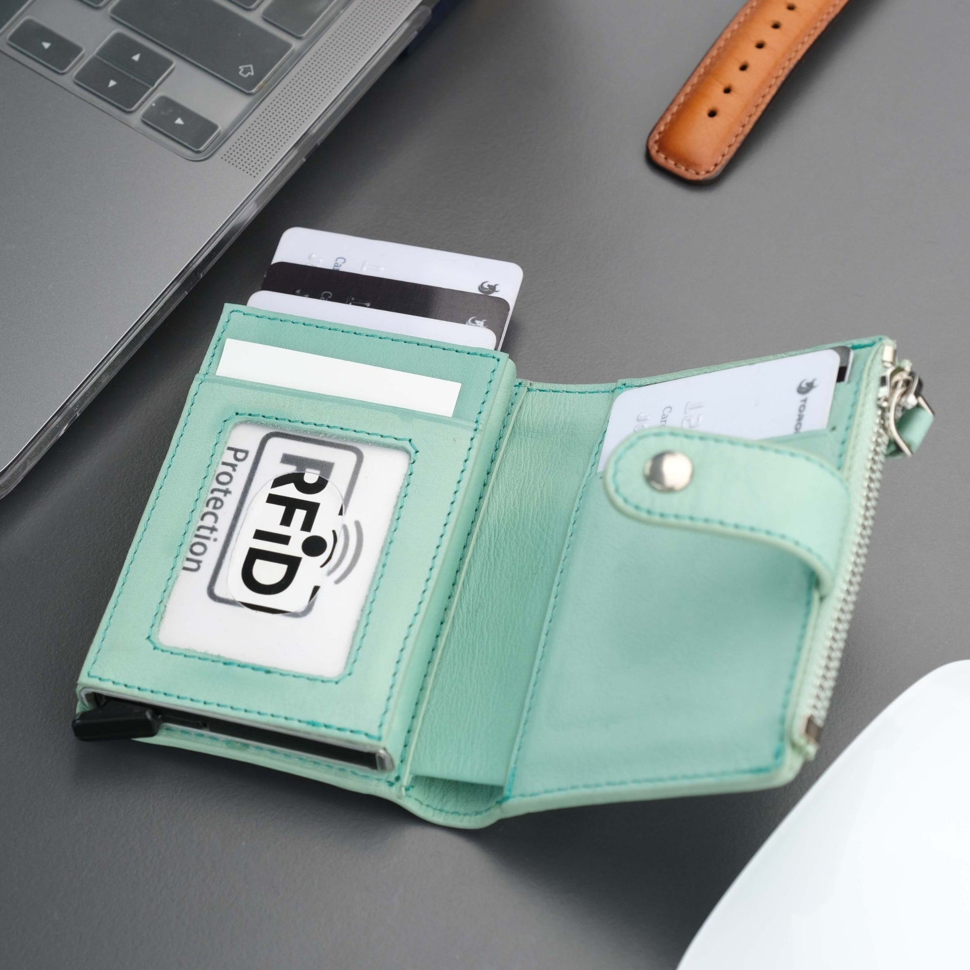 Glenrock Green Leather Pop-up Cardholder Wallet-4