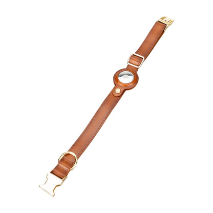 Golden Leather Dog Collars with Apple AirTag Slot-1