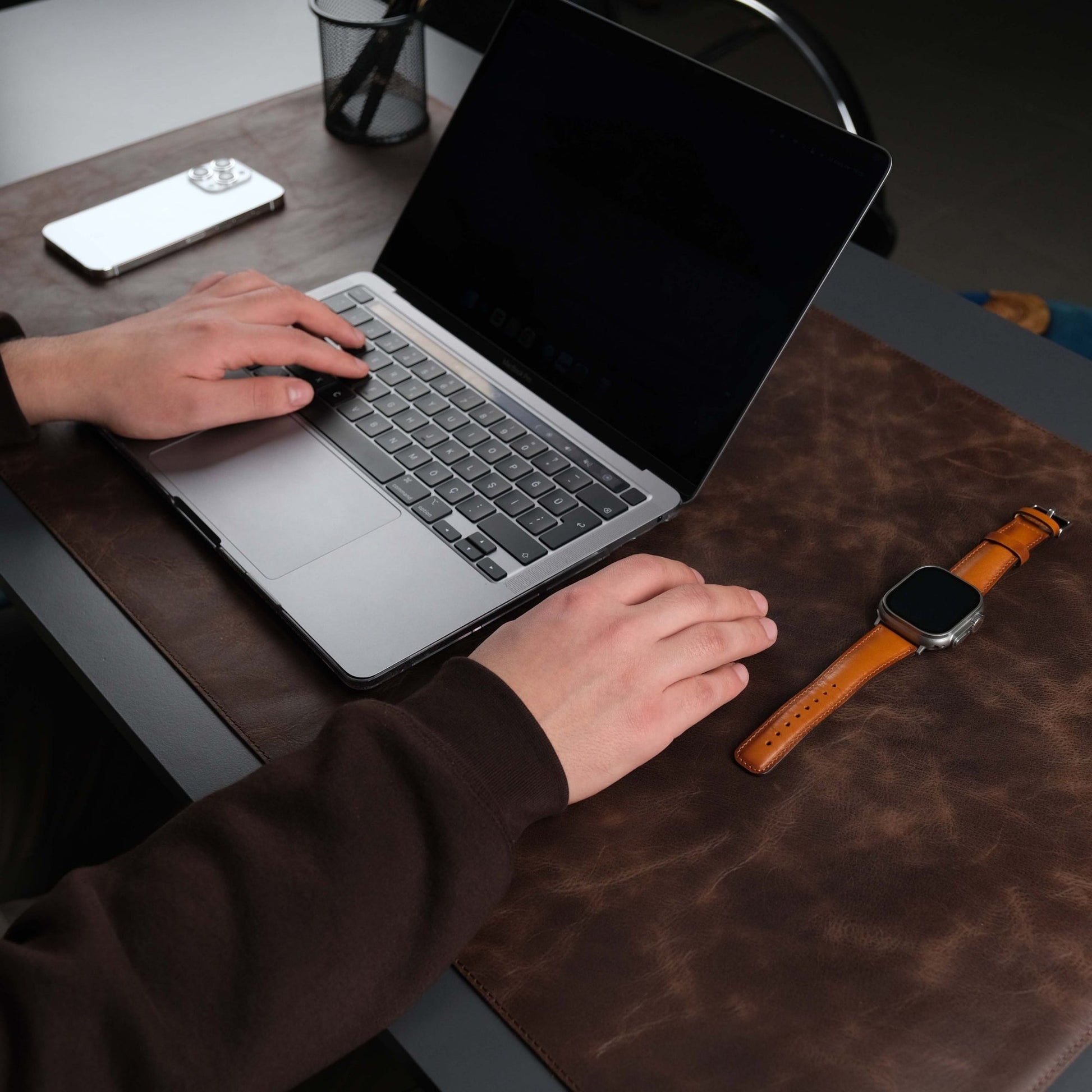 Jersey Dark Brown Leather Desk Pad for Office and Home-1